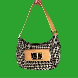Ralph Lauren Vintage Houndstooth Shoulder Bag Mini Bag Glen Plaid Black Tan Gold